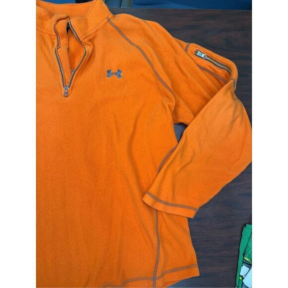 Under Armour Mens Loose Fit Orange 1/4 Zip Fleece Pullover Size X-Large - Picture 2 of 7